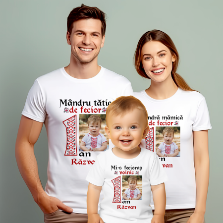 Tricouri Personalizate Taierea Motului - Set de 5 tricouri personalizate pentru nasi, parinti si copil Model Traditional