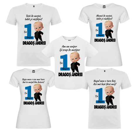 Set de 5 tricouri personalizate pentru nasi, parinti si copil Baby Boss [1]