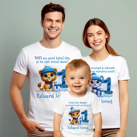 Tricouri Personalizate Taierea Motului - Set de 5 tricouri personalizate pentru nasi, parinti si copil cu Animalute Iarna