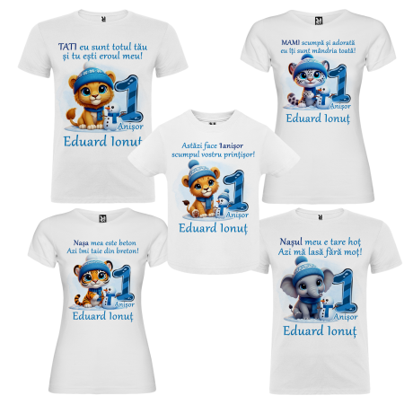 Set de 5 tricouri personalizate pentru nasi, parinti si copil cu Animalute Iarna [1]