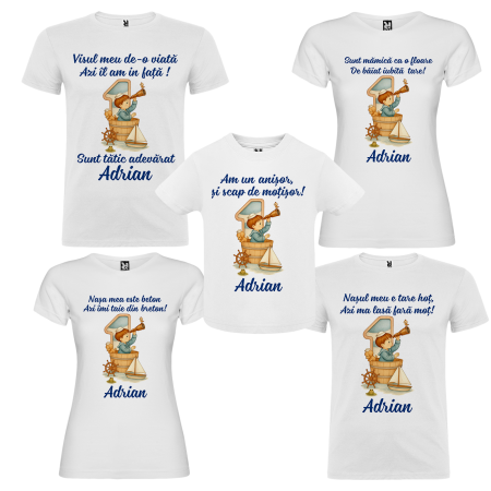 Set de 5 tricouri personalizate pentru nasi, parinti si copil cu model Micul Navigator [1]