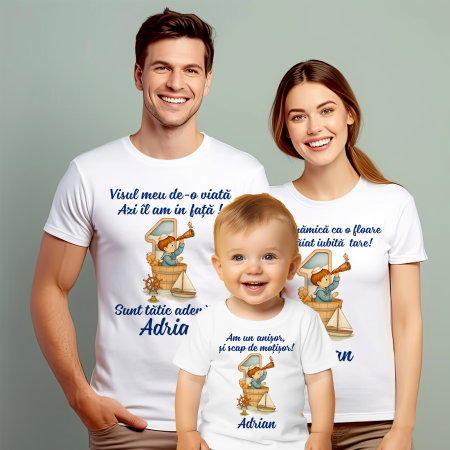 Tricouri Personalizate Taierea Motului - Set de 5 tricouri personalizate pentru nasi, parinti si copil cu model Micul Navigator