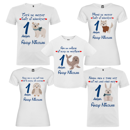 Set de 5 tricouri personalizate pentru nasi, parinti si copil cu Animalute Polare [1]
