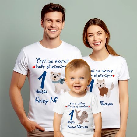 Tricouri Personalizate Taierea Motului - Set de 5 tricouri personalizate pentru nasi, parinti si copil cu Animalute Polare