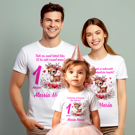 Tricouri Personalizate Taierea Motului - Set de 5 tricouri personalizate pentru nasi, parinti si copil cu model de Caprioara