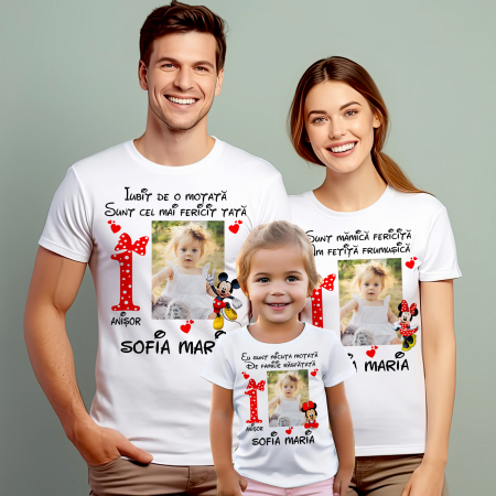 Tricouri Personalizate Taierea Motului - Set de 5 tricouri personalizate pentru nasi, parinti si copil cu poza model Minnie