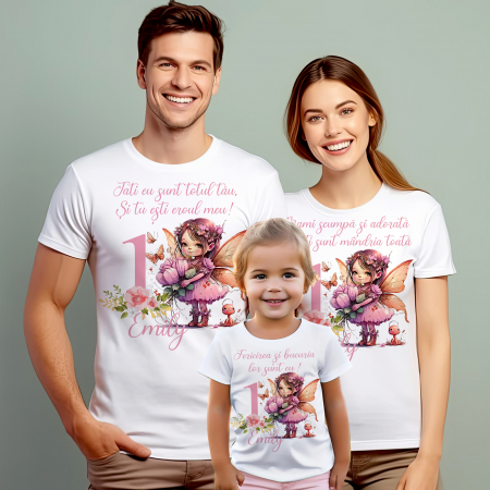 Tricouri Personalizate Taierea Motului - Set de 5 tricouri personalizate pentru nasi, parinti si copil cu Zana Watercolor