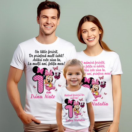 Tricouri Personalizate Taierea Motului - Set de 5 tricouri personalizate pentru nasi, parinti si copil Baby Minnie