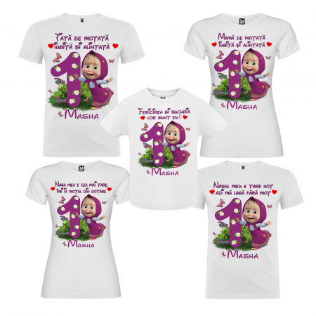 Set de 5 tricouri personalizate pentru nasi, parinti si copil MASHA cu Fluturi [1]