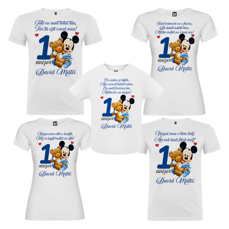 Set de 5 tricouri personalizate pentru nasi, parinti si copil Mickey Ursulet [1]