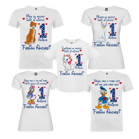 Tricouri Personalizate Taierea Motului - Set de 5 tricouri personalizate pentru nasi, parinti si copil DISNEY Family