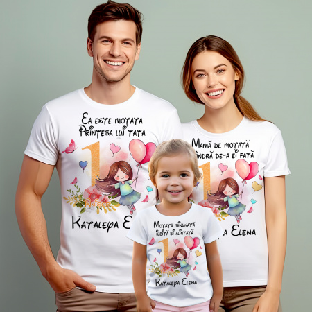 Tricouri Personalizate Taierea Motului - Set de 5 tricouri personalizate pentru nasi, parinti si copil Fetita cu baloane