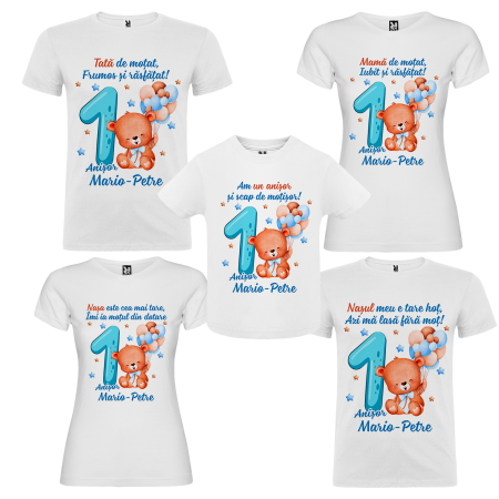 Set de 5 tricouri personalizate pentru nasi, parinti si copil Ursulet [1]
