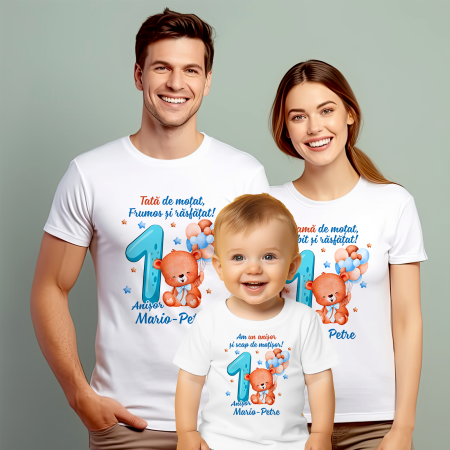 Tricouri Personalizate Taierea Motului - Set de 5 tricouri personalizate pentru nasi, parinti si copil Ursulet