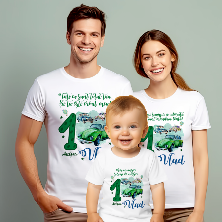 Tricouri Personalizate Taierea Motului - Set de 5 tricouri personalizate pentru nasi, parinti si copil Masinuta Beetle