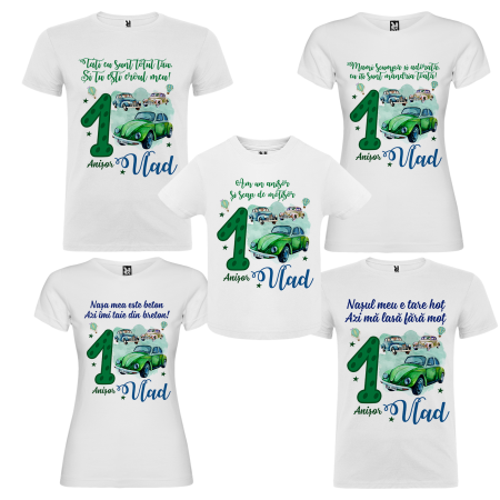 Set de 5 tricouri personalizate pentru nasi, parinti si copil Masinuta Beetle [1]