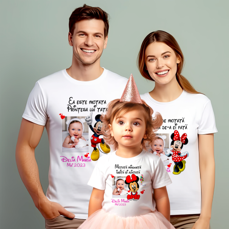 Tricouri Personalizate Taierea Motului - Set de 5 tricouri personalizate pentru nasi, parinti si copil Mickey cu Poza