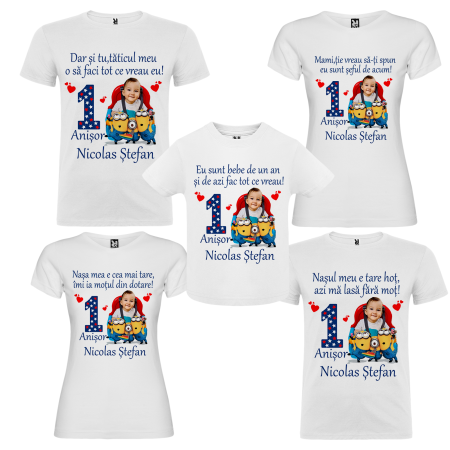 Set de 5 tricouri personalizate pentru nasi, parinti si copil Minioni cu Poza [1]
