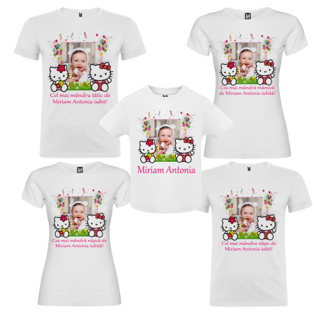 Set de 5 tricouri personalizate pentru nasi, parinti si copil Hello Kitty cu Poza [1]
