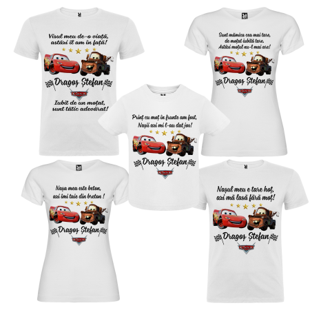Set de 5 tricouri personalizate pentru nasi, parinti si copil Cars [1]