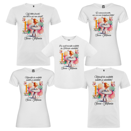 Set de 5 tricouri personalizate pentru nasi, parinti si copil Watercolor Balerina [1]