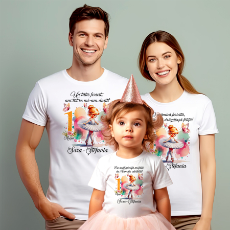 Tricouri Personalizate Taierea Motului - Set de 5 tricouri personalizate pentru nasi, parinti si copil Watercolor Balerina