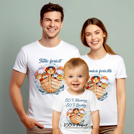 Tricouri Personalizate Taierea Motului - Set de 3 tricouri personalizate pentru parinti si copil Watercolor Animalute