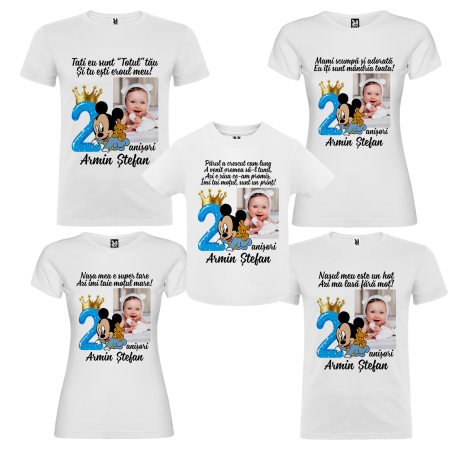 Set de 5 tricouri personalizate pentru nasi, parinti si copil Baby Mickey cu Poza [1]