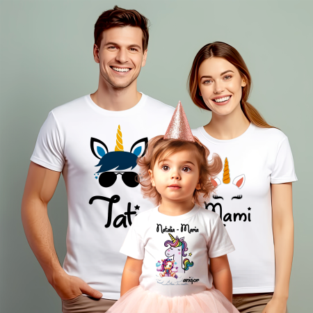 Tricouri Personalizate Taierea Motului - Set de 5 tricouri personalizate pentru nasi, parinti si copil Unicorn