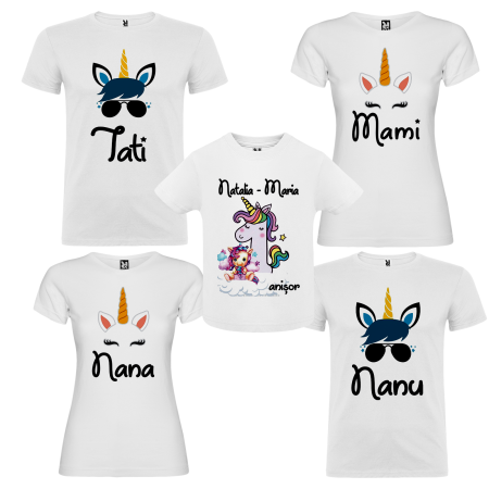 Set de 5 tricouri personalizate pentru nasi, parinti si copil Unicorn [1]