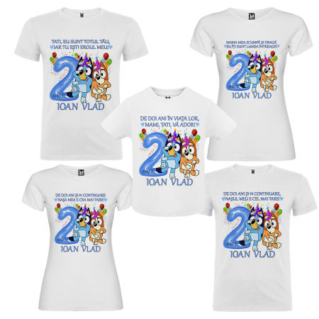 Set de 5 tricouri personalizate pentru nasi, parinti si copil Bluey si Bingo [1]