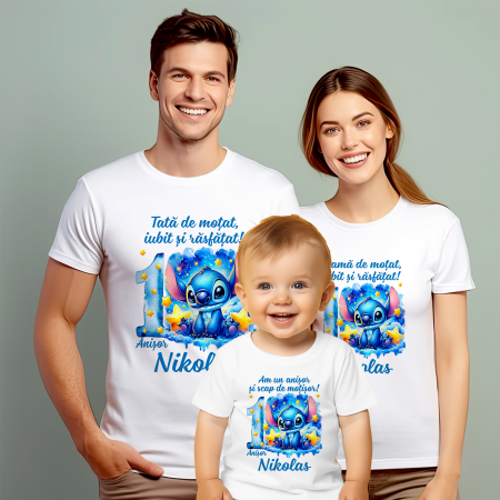 Tricouri Personalizate Taierea Motului - Set de 5 tricouri personalizate pentru nasi, parinti si copil Stitch