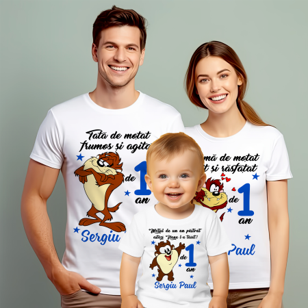 Tricouri Personalizate Taierea Motului - Set de 5 tricouri personalizate pentru nasi, parinti si copil Taz