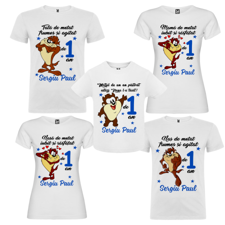 Set de 5 tricouri personalizate pentru nasi, parinti si copil Taz [1]