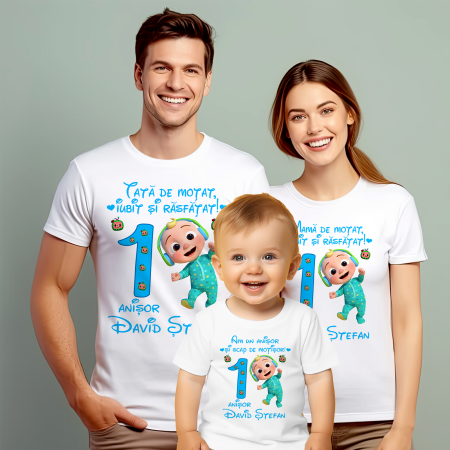 Tricouri Personalizate Taierea Motului - Set de 5 tricouri personalizate pentru nasi, parinti si copil Cocomelon