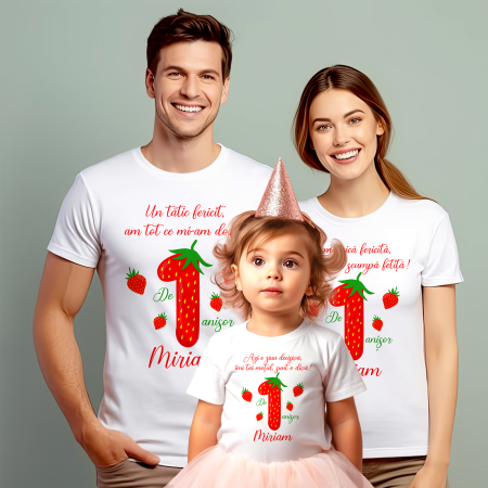Tricouri Personalizate Taierea Motului - Set de 5 tricouri personalizate pentru nasi, parinti si copil Capsunica