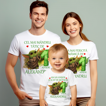 Tricouri Personalizate Taierea Motului - Set de 5 tricouri personalizate pentru nasi, parinti si copil BABY YODA