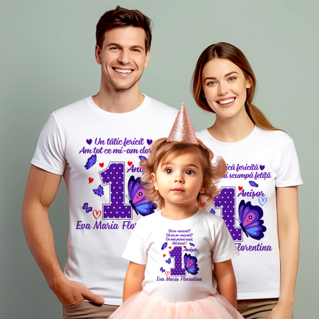 Tricouri Personalizate Taierea Motului - Set de 5 tricouri personalizate pentru nasi, parinti si copil Fluture