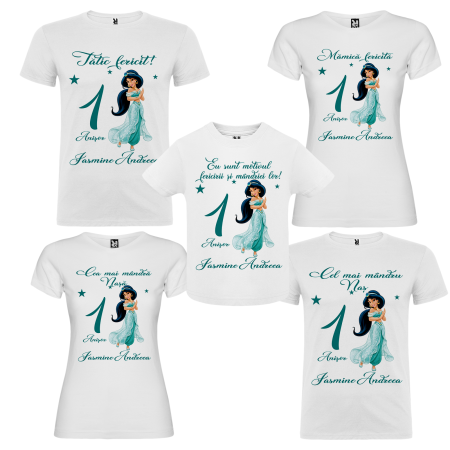 Set de 5 tricouri personalizate pentru nasi, parinti si copil cu Printesa Jasmine [1]