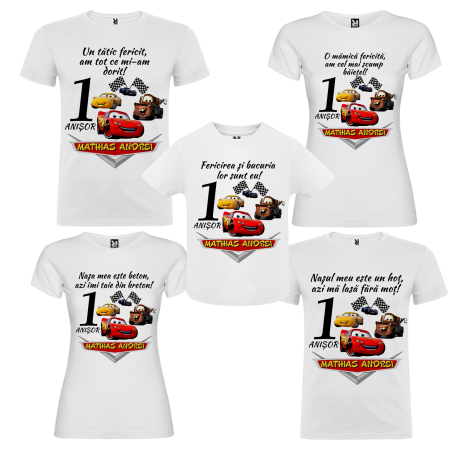 Set de 5 tricouri personalizate pentru nasi, parinti si copil Cars 3 [1]