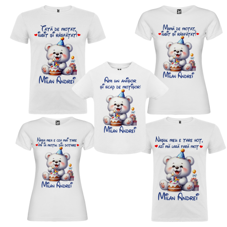 Set de 5 tricouri personalizate pentru nasi, parinti si copil Ursulet Polar [1]