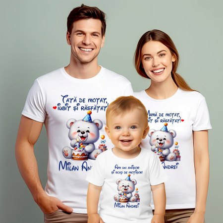 Tricouri Personalizate Taierea Motului - Set de 5 tricouri personalizate pentru nasi, parinti si copil Ursulet Polar