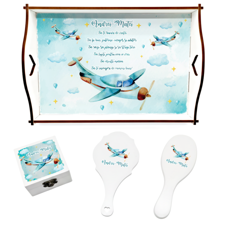 Tăvițe moț personalizate - Set tavita mot Avion Watercolor