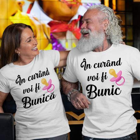 Tricouri Personalizate Familie - Set de 2 tricouri personalizate In curand voi fi Bunic Bunica