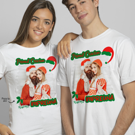 CRACIUN - Set tricouri personalizate cu model "Primul Craciun Impreuna" cu poza ta