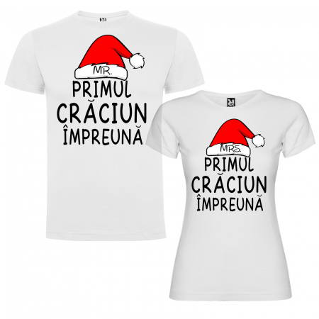 Set tricouri personalizate pentru cuplu cu modelul "Primul Craciun impreuna, Mr. Mrs." [1]