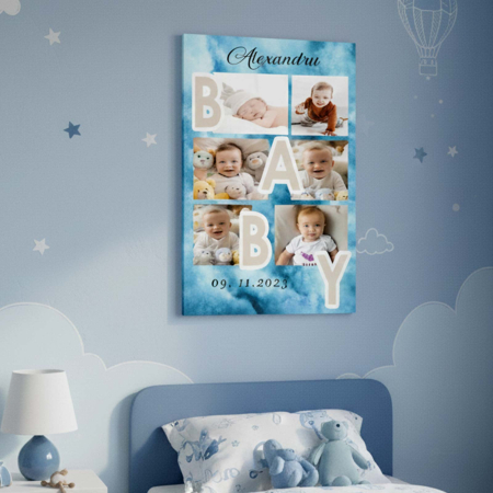 BEST SELLERS - Tablou canvas personalizat colaj 6 poze, nume si data model  Sweet baby