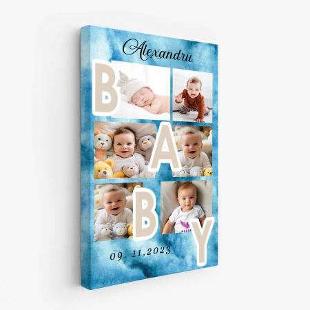 Tablouri Canvas - Tablou canvas personalizat colaj 6 poze, nume si data model  Sweet baby