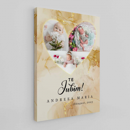 BEST SELLERS - Tablou canvas 30 x 40 cm personalizat colaj de 3 poze, nume, data si text  Model So Loved