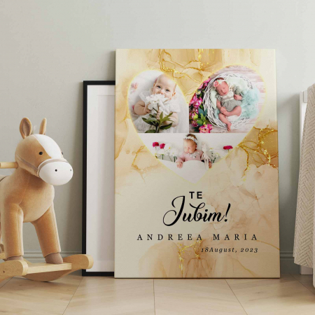 Tablou canvas 30 x 40 cm personalizat colaj de 3 poze, nume, data si text  Model So Loved [1]